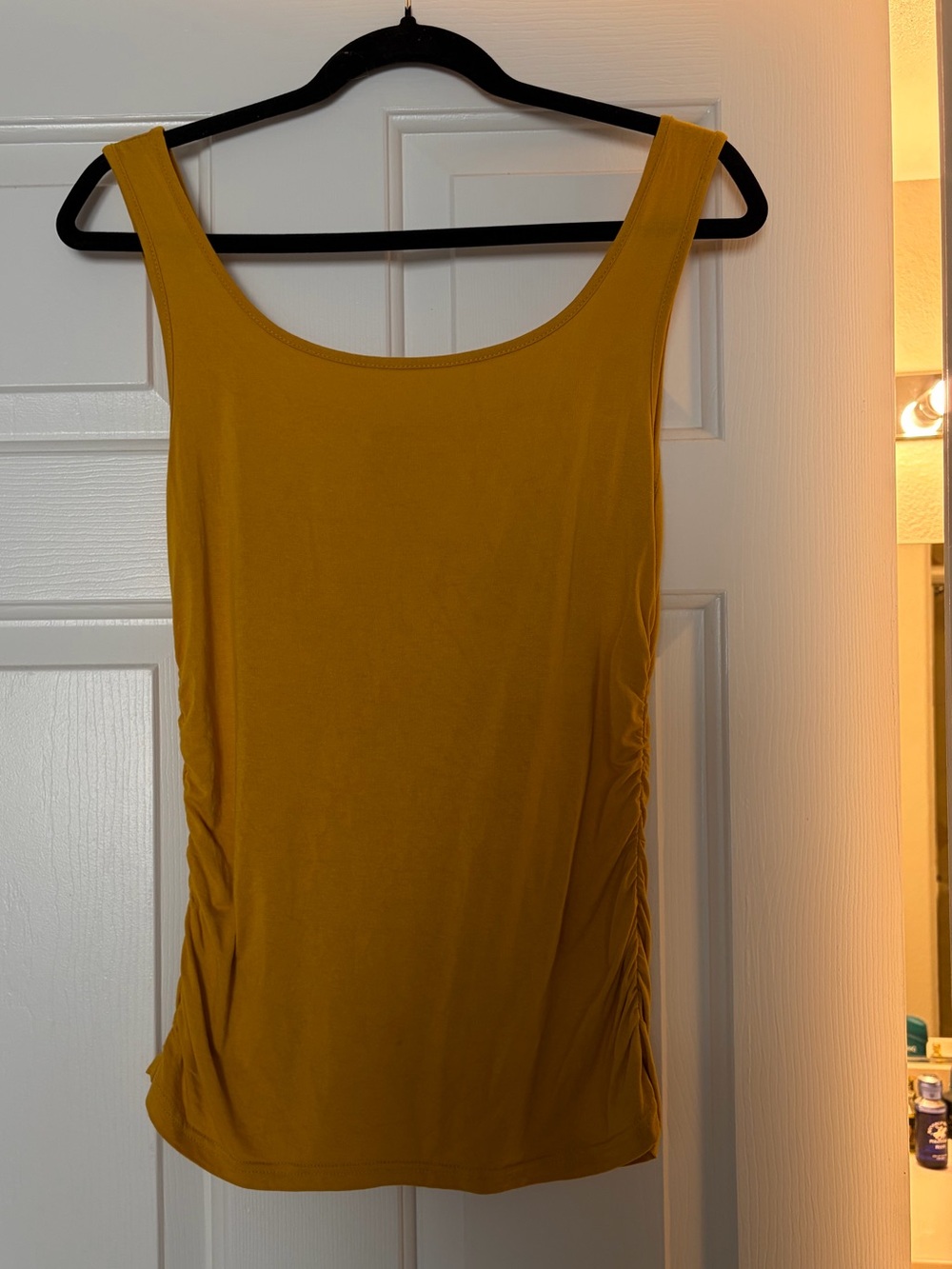 Mustard Scoop Neck Tank Top with Ruched Sides - Women's Sleeveless Shell